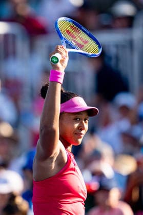 TORONTO, ON - AUGUST 05: Naomi Osaka of Japan celebrates after winning her match at the WTA, Tennis Damen National Bank Open tournament on August 5, 2026 at Sobeys Stadium in Toronto, ON, Canada (Photo by Julian Avram Icon Sportswire) TENNIS: AUG 05 National Bank Open EDITORIAL USE ONLY Icon2608050228