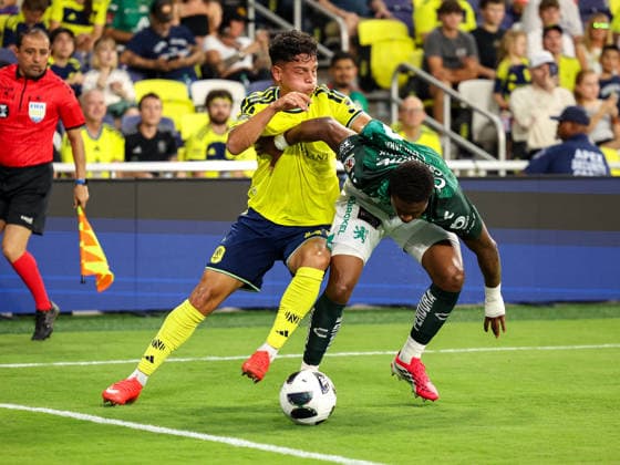 Leagues Cup 2026: Leon Vs Nashville SC AUG 05 August 5, 2026: Nashville SC forward Warren Madrigal (41) tackles Club Leon defender Juan Guevara (3) during a Leagues Cup match between Leon and Nashville SC at Geodis Park in Nashville, TN. Stephen Furst CSM (Credit Image: Â Stephen Furst Cal Media) Nashville Tn United States of America EDITORIAL USE ONLY Copyright: xx ZUMA-20260805_zma_c04_002.jpg StephenxFurstx csmphotothree508917