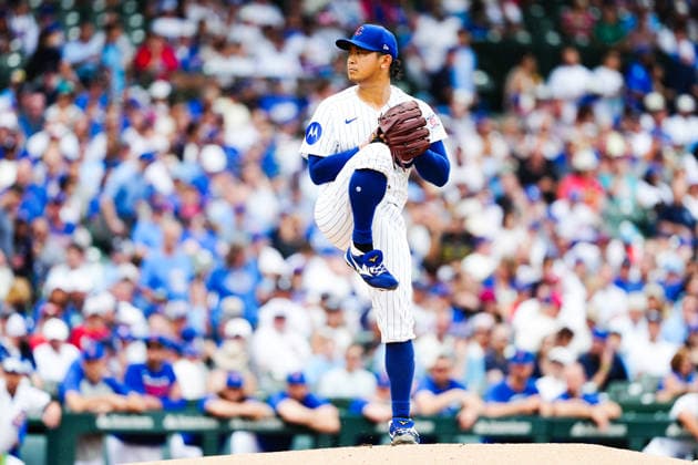 Shota Imanaga (Cubs) August 5, 2026 Baseball: Shota Imanaga of the Chicago Cubs starts against the Los Angeles Dodgers during the MLB, Baseball Herren, USA regular season game at Wrigley Field in Chicago, Illinois, USA.  aflo_340193430 TakashixKurosawax