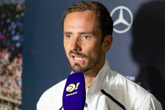 August 5, 2026, Montreal, Quebec, Canada: DANIIL MEDVEDEV (4) interview for Russian media after loosing is second round match against Botic Van De Zandschulp from Nederlands at Canadian Open at IGA stadium in Montreal, Quebec, Canada on 2026-08-05 TENNIS: Canadian Open Montreal 2026  - ZUMAl189 20260805_zsp_l189_129 Copyright: xYannickxLegarex