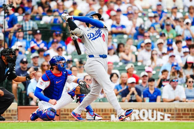 Shohei Ohtani ,(Dodgers) Shohei Ohtani of the Los Angeles Dodgers hits his 25th home run of the season during the MLB, Baseball Herren, USA regular season game against the Chicago Cubs at Wrigley Field in Chicago, Illinois, USA.  aflo_340193911 TakashixKurosawax