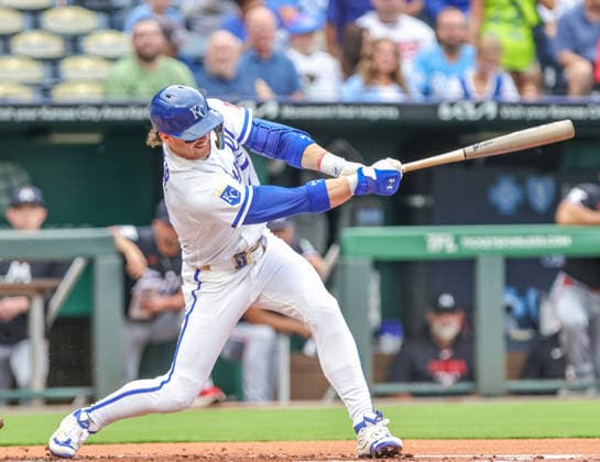 AUG 05, 2026: Kansas City Royals shortstop Bobby Witt Jr. (7) at bat against the Minnesota Twins at Kauffman Stadium Kansas City, MO. CSM Kansas City United States - ZUMAc04_ 20260805_zma_c04_012 Copyright: xRomanxPunox