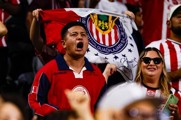 Leagues Cup - LAFC vs Chivas Guadalejara Chivas fans cheer after their team scores during the first half of a Leagues Cup match between Los Angeles FC and Club Deportivo Guadalajara (Chivas) at BMO Stadium in Los Angeles, California, USA, 05 August 2026. LOS ANGELES CALIFORNIA UNITED STATES  Copyright: xCHRISxTORRESx