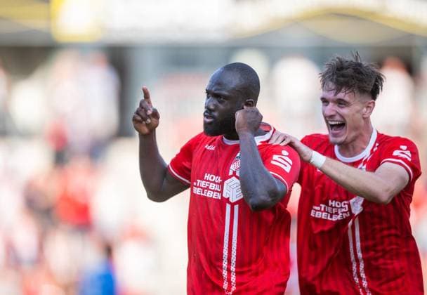 FUSSBALL REGIONALLIGA NORDOST - SAISON 2026-2027 - 3. SPIELTAG FC ROT WEISS ERFURT - SV TASMANIA BERLIN ** NUR FÜR REDAKTIONELLE ZWECKE ** EDITORIAL USE ONLY **<p>05 08 2026-Erfurt: Fussball Regionalliga Nordost 3. Spieltag Saison 2026-2027 Steigerwaldstadion FC Rot Weiss Erfurt - SV Tasmania Berlin im Foto: Raphael Assibey-Mensah 7 (FC Rot Weiss Erfurt) jubelt nach dem Treffer zum 2:0 mit Benjamin Dreca 14 (FC Rot-Weiß Erfurt) ( Deutschland Thueringen Erfurt Copyright: SaschaxFromm *** SOCCER REGIONAL LEAGUE NORTHEAST 2026–2027 SEASON, MATCHDAY 3: FC ROT WEISS ERFURT VS. SV TASMANIA BERLIN ** FOR EDITORIAL PURPOSES ONLY ** EDITORIAL USE ONLY ** p August 5, 2026 Erfurt Soccer Regional League Northeast Matchday 3, 2026–2027 Season, Steigerwaldstadion: FC Rot-Weiss Erfurt vs. SV Tasmania Berlin. Photo by Raphael Assibey Mensah: 7 FC Rot-Weiss Erfurt celebrates after scoring the 2–0 by Benjamin Dreca (14) FC Rot-Weiss Erfurt, Germany, Thuringia, Erfurt. Copyright SaschaxFromm Copyright: SaschaxFromm doc871c7smqivlc16yet42 ,EDITORIAL USE ONLY