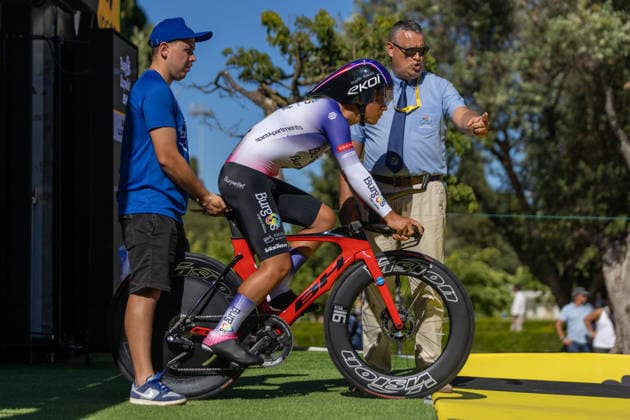 Volta A Portugal 2026 - Prologue Carlos Garcia of Burgos Burpellet BH starts from the start ramp during the Prologue of the Volta a Portugal 2026 in Lisbon, Portugal, on August 5, 2026. Lisbon Portugal  Copyright: xEduardoxAlmeidax originalFilename:almeida-voltaapo260805_npnmG.jpg