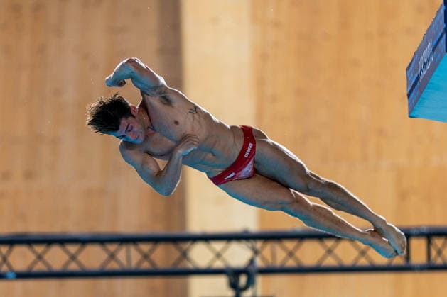SWIMMING - EAC 2026 PARIS,FRANCE,06.AUG.26 - SWIMMING - European Aquatics Championships Paris 2026, diving, 10m platform, men. Image shows Dariush Lotfi (AUT).  GEPAxpictures xPhilippxBrem