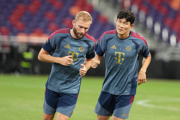 Audi Football Summit 2026 FC Bayern Munich - Open Training Konrad Laimer, Kim Min-Jae of FC Bayern Munich during a Open Training of Audi Football Summit 2026 on August 6, 2026 in Hong Kong. (Photo by Ellan Mad Nexpher Images) Hong Kong