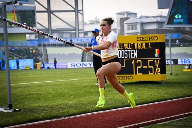 Belgian Kyani Joosten pictured in action during the women s pole vault competition, at the World Athletics U20 Championships, Wednesday 5th of August 2026, in Eugene, USA. The world championships take place from 5 to 9 August. THOMASxWINDESTAM  x182846656x