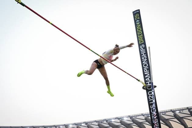 Belgian Kyani Joosten pictured in action during the women s pole vault competition, at the World Athletics U20 Championships, Wednesday 5th of August 2026, in Eugene, USA. The world championships take place from 5 to 9 August. THOMASxWINDESTAM  x182846660x