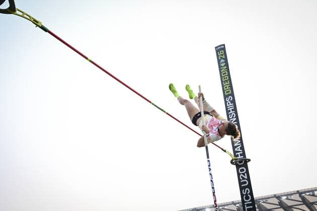 Belgian Kyani Joosten pictured in action during the women s pole vault competition, at the World Athletics U20 Championships, Wednesday 5th of August 2026, in Eugene, USA. The world championships take place from 5 to 9 August. THOMASxWINDESTAM  x182846673x