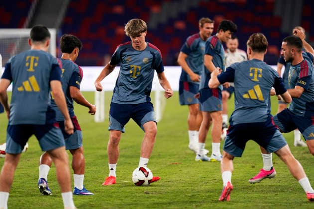 HONGKONG-SOCCER FOOTBALL-FEST Gabriel Grover of FC Bayern Munich during open training at Kai Tan Stadium during the Audi Football Summit 2026 in Hong Kong, August 6, 2026. NEXPHER Vernon Yuen HONG KONG