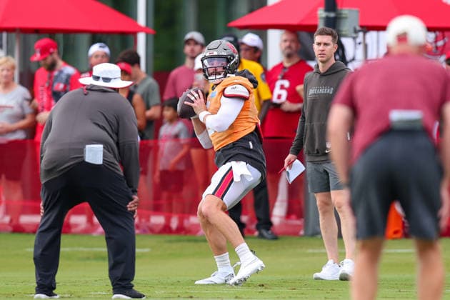 August 6, 2026: Tampa Bay Buccaneers quarterback Baker Mayfield (6) during training camp at AdventHeath Training Center in Tampa, FL. Taylor McFee CSM NFL, American Football Herren, USA 2026: Tampa Bay Buccaneers Training Camp AUG 31  - ZUMAc04_ 20260806_zma_c04_021 Copyright: xTaylorxMcfeex