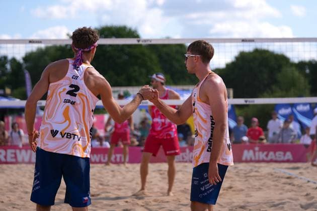 Jiri Sedlak ( CZE ) Jakob Sepka ( CZE ) during the Beachvolleyball Elite 16 match between Anders Mol Christian Sorum (NOR) and Jakob Sepka Jiri Sedlak (CZE) Rennbahn Hamburg-Horn, Hamburg.  Copyright: xJuliaxKneisslx xSPPx Sportspressphoto_SPR201514