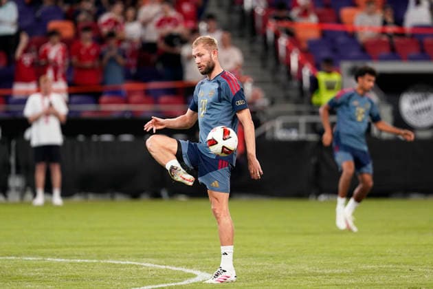 HONGKONG-SOCCER FOOTBALL-FEST Konrad Laimer of FC Bayern Munich during open training at Kai Tan Stadium during the Audi Football Summit 2026 in Hong Kong, August 6, 2026. NEXPHER Vernon Yuen HONG KONG