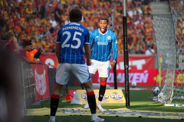 Chermiti of Rangers celebrates a goal with teammates after Guilherme Montoia of Jagiellonia Bialystok scores an own goal to give Rangers their first goal of the match Jagiellonia Bialystok v Rangers, UEFA Europa League Third Qualifying Round First Leg, Football, Chorten Arena, Bialystok, Poland, 06 08 2026 - 06 Aug 2026Bialystok Chorten Arena Poland  Copyright: xHanc WiredxPhotos Shutterstockx 17051261h