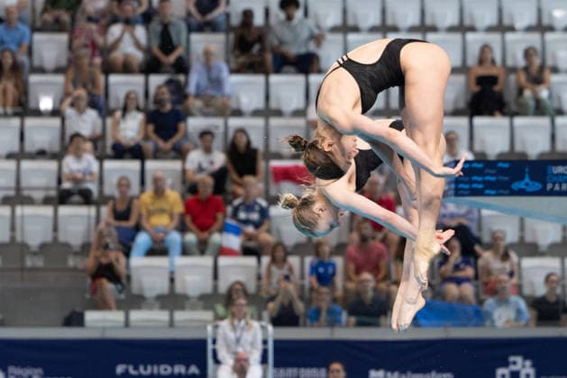 Women 3m Springboard synchronized Final European Aquatics Championships - Saint-Denis Ukraine s diver Kseniia Bochek and Ukraine s diver Diana Karnafel compete in the women s 3m springboard synchronized diving final event during the LEN European Aquatics Championships, at the Olympic Aquatics Centre in Saint-Denis, northeastern suburbs of Paris on August 6, 2026. Photo by Raphael Lafargue ABACAPRESS.COM Saint-Denis France  Copyright: xLafarguexRaphael ABACAx