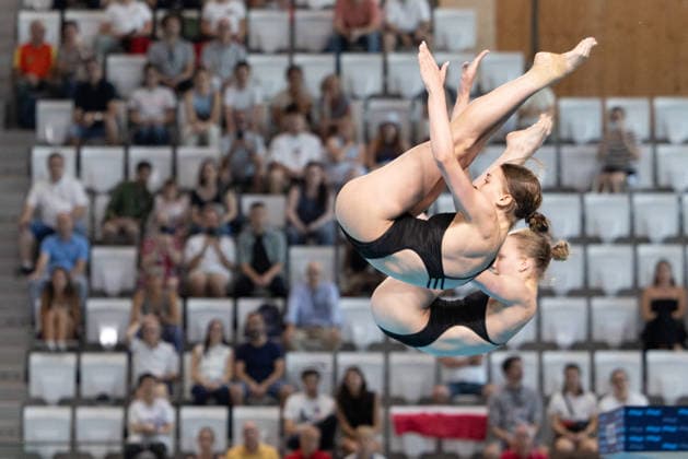 Women 3m Springboard synchronized Final European Aquatics Championships - Saint-Denis Ukraine s diver Kseniia Bochek and Ukraine s diver Diana Karnafel compete in the women s 3m springboard synchronized diving final event during the LEN European Aquatics Championships, at the Olympic Aquatics Centre in Saint-Denis, northeastern suburbs of Paris on August 6, 2026. Photo by Raphael Lafargue ABACAPRESS.COM Saint-Denis France  Copyright: xLafarguexRaphael ABACAx