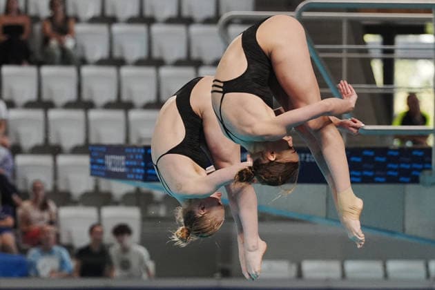 Women s Synchronised 3m Springboard, Kseniia BOCHEK Diana KARNAFEL from Ukraine, silver medal at the European Aquatics Championships Paris 2026, Paris, August 06, 2026 .  Copyright: xGianxMattiaxD Alberto LaPressex