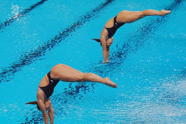 Women s Synchronised 3m Springboard, Chiara PELLACANI, Elisa PIZZINI from Italy, gold medal at the European Aquatics Championships Paris 2026, Paris, August 06, 2026 .  Copyright: xGianxMattiaxD Alberto LaPressex