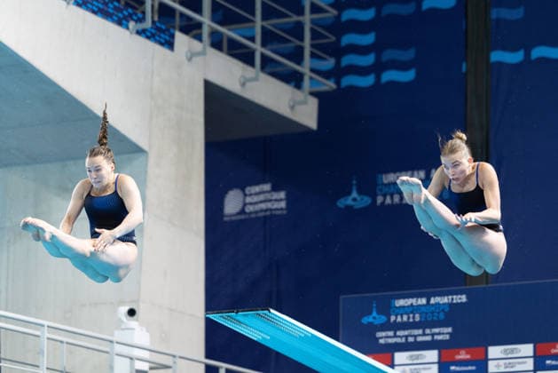 Women 3m Springboard synchronized Final European Aquatics Championships - Saint-Denis Germany s diver Lena Corona Hentschel and Germany s diver Jette Muller compete in the women s 3m springboard syncro diving final event during the LEN European Aquatics Championships, at the Olympic Aquatics Centre in Saint-Denis, northeastern suburbs of Paris on August 6, 2026. Photo by Raphael Lafargue ABACAPRESS.COM Saint-Denis France  Copyright: xLafarguexRaphael ABACAx