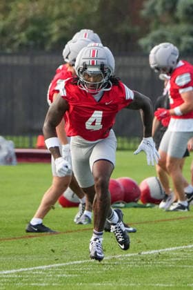 COLUMBUS, OH - AUGUST 06: Jeremiah Smith 4 of the Ohio State Buckeyes seen in action during fall camp held at the Woody Hayes Athletic Center on August 6, 2026 in Columbus, Ohio (Photo by Jason Mowry Icon Sportswire) COLLEGE FOOTBALL: AUG 06 Ohio State Fall Camp EDITORIAL USE ONLY Icon260806020