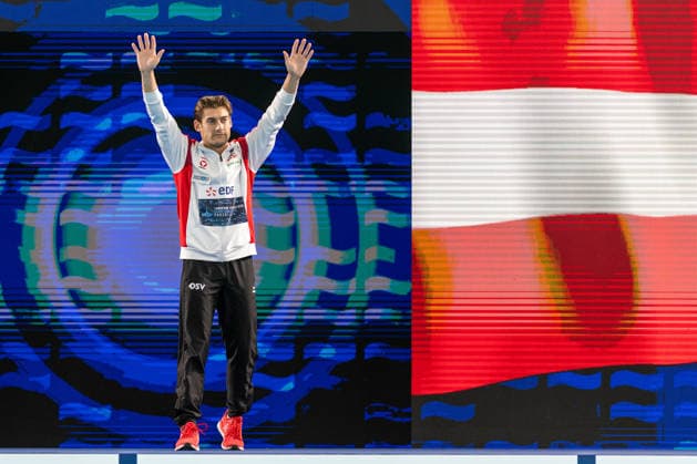 SWIMMING - EAC 2026 PARIS,FRANCE,06.AUG.26 - SWIMMING - European Aquatics Championships Paris 2026, diving, 10m platform, men. Image shows Dariush Lotfi (AUT).  GEPAxpictures xPhilippxBrem