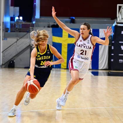 STOCKHOLM, SWEDEN 20260806 Sweden s Tilda Trygger and Latvia s Aleksa Gulbe during the international training match before the European Basketball Championship between Sweden and Latvia at Fryshuset. STOCKHOLM SWEDEN x10040x *** STOCKHOLM, SWEDEN, August 6, 2026: Sweden s Tilda Trygger and Latvia s Aleksa Gulbe during the international exhibition game ahead of the European Basketball Championship between Sweden and Latvia at Fryshuset, STOCKHOLM, SWEDEN x10040x  Copyright: xAndersxWiklund TTx BASKETBALL SWEDEN-LATVIA WOMEN