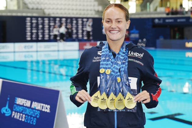 Women s Synchronised 3m Springboard, Chiara PELLACANI from Italy, 5 gold medals at the European Aquatics Championships Paris 2026, Paris, August 06, 2026 .  Copyright: xGianxMattiaxD Alberto LaPressex