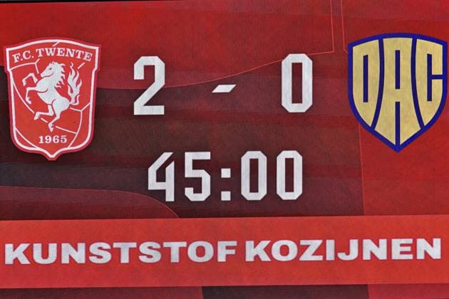 ENSCHEDE , 06Ã08-2026 , Stadium Grolsch Veste , season 2026 2027 , UEFA Europa League play-off football , match between FC Twente and FC DAC 1904 , picture shows half time Twente - DAC 1904  x205490003x Copyright: