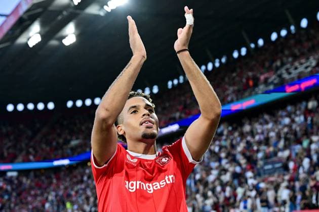 ENSCHEDE , 06Ã08-2026 , Stadium Grolsch Veste , season 2026 2027 , UEFA Europa League play-off football , match between FC Twente and FC DAC 1904 , picture shows FC Twente player Daouda Weidmann scores the 3-0 and celebrates Twente - DAC 1904  x205490165x Copyright: