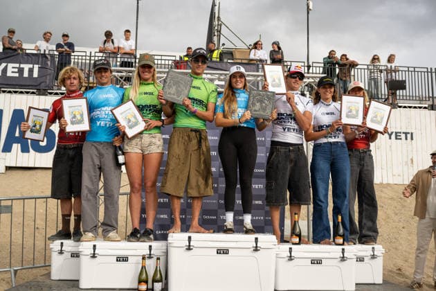 Surfing, Boardmasters 2026, World Surf League Top four placed men™s and women™s competitors in the Yeti Pro QS4000 competition during the Boardmasters 2026 surfing championships at Fistral Beach, Newquay, UK on 6 August 2026. Newquay Fistral Beach Hampshire UK Editorial use only , Copyright: xStevexBaileyx PSI-24643-0107