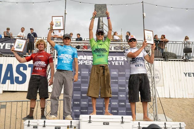 Surfing, Boardmasters 2026, World Surf League Sam Piter (France, Lukas Skinner (Great Britain), Hans Odriozola (Germany) and Sean Gunning (Spain) took the first four places in the Yeti Pro QS4000 shortboard competition during the Boardmasters 2026 surfing championships at Fistral Beach, Newquay, UK on 6 August 2026. Newquay Fistral Beach Hampshire UK Editorial use only , Copyright: xStevexBaileyx PSI-24643-0113