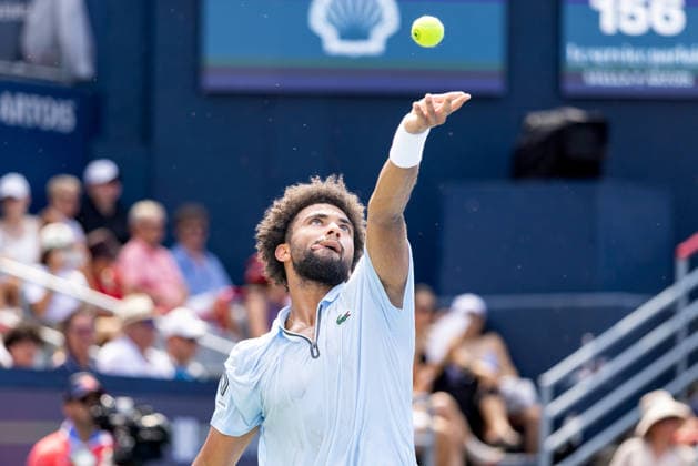 August 6, 2026, Montreal, Quebec, Canada: ARTHUR FILS (18) from France serving in match against Mariano Navone from Argentina in third round at Canadian Open at IGA stadium in Montreal, Quebec, Canada on 2026-08-06 TENNIS: Canadian Open Montreal 2026  - ZUMAl189 20260806_zsp_l189_012 Copyright: xYannickxLegarex