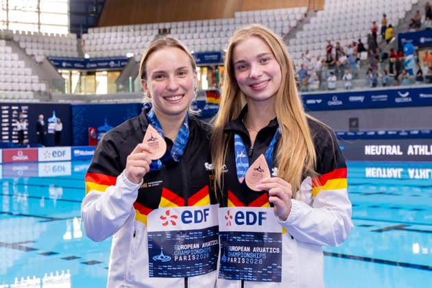 France, Paris, Centre Aquatique Olympique Metropole du Grand Paris, 06.08.2026, European Aquatics Championships Artistic Swimming, Day 7, Womans Synchronised 3m Springboard , Lena Hentschel and Jette Mueller of Germany, Photo by Eibner Pressefoto Tino Henschel European Aquatics Championships Artistic Swimming, Day 7, Womans Synchronised 3m Springboard Paris *** France, Paris, Centre Aquatique Olympique Metropole du Grand Paris, August 6, 2026, European Aquatics Championships – Artistic Swimming, Day 7, Women’s Synchronized 3m Springboard, Lena Hentschel and Jette Mueller of Germany, Photo by Eibner Pressefoto Tino Henschel European Aquatics Championships Artistic Swimming, Day 7, Women’s Synchronized 3m Springboard, Paris Copyright: xEibnerxPressefotox