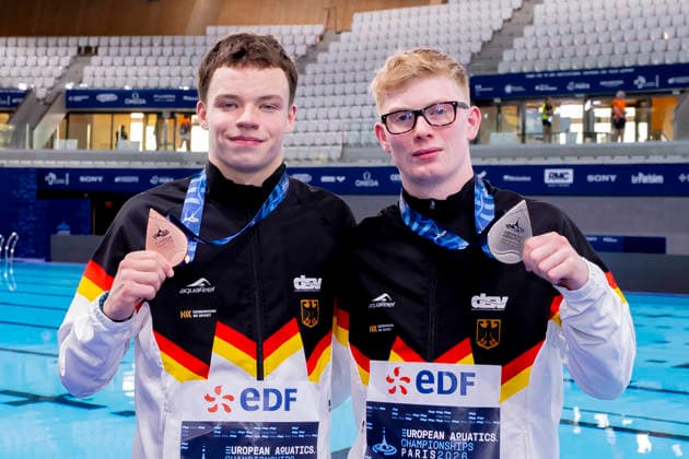 France, Paris, Centre Aquatique Olympique Metropole du Grand Paris, 06.08.2026, European Aquatics Championships Artistic Swimming, Day 7, Mens 10m Platform Final, Ole Roesler and Jeden Eikermann of Germany, Photo by Eibner Pressefoto Tino Henschel European Aquatics Championships Artistic Swimming, Day 7, Mens 10m Platform Final Paris *** France, Paris, Centre Aquatique Olympique Metropole du Grand Paris, August 6, 2026, European Aquatics Championships – Artistic Swimming, Day 7, Men’s 10m Platform Final, Ole Roesler and Jeden Eikermann of Germany, Photo by Eibner Pressefoto Tino Henschel European Aquatics Championships Artistic Swimming, Day 7, Men’s 10m Platform Final, Paris Copyright: xEibnerxPressefotox