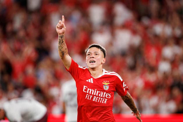 Gianluca Prestianni seen celebrating after scoring goal during UEFA Europa League qualifying game between teams of SL Benfica and Heart of Midlothian FC (Maciej Rogowski Ball Raw Images PT) Lisbon Estadio Da Luz Portugal Copyright: xMaciejxRogowskix maciejrogowski_benfica_hearts_2627-9