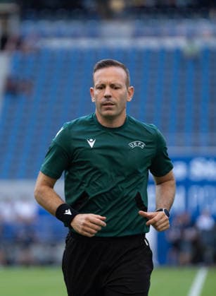 referee Orel Grinfeeld seen during UEFA Conference League - Third Qualifying Round season 26 27 match between teams of Lech Poznan and KI Klaksvik (Ruslan Taran Ball Raw Images) Poznan Enea Stadion Poland Copyright: xRuslanxTaranx RUS_LPOvKLA-0004