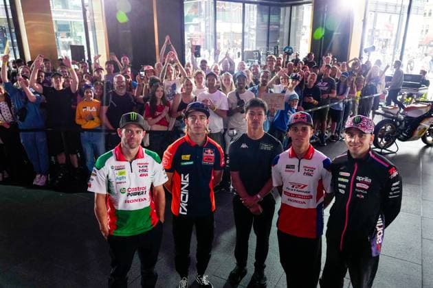 press conference, PK, Pressekonferenz before Qatar Airways Grand Prix of the United Kingdom of MotoGP at Silverstone Circuit. 06 August 2026 In picture: Ai Ogura (SuperFile Trackhouse MotoGP Team), Marco Bezzecchi (Aprilia Racing), Pedro Acosta (Red Bull KTM Factory Racing), Diogo Moreira (PRO Honda LCR) y Cal Crutchlow (Honda LCR) Rueda de prensa previa al Gran Premio Qatar Airways de MotoGP del Reino Unido en el circuito de Silverstone. 06 de Agosto de 2026 POOL MotoGP.com Cordon Press Images will be for editorial use only. Mandatory credit: MotoGP.com Cordon Press 