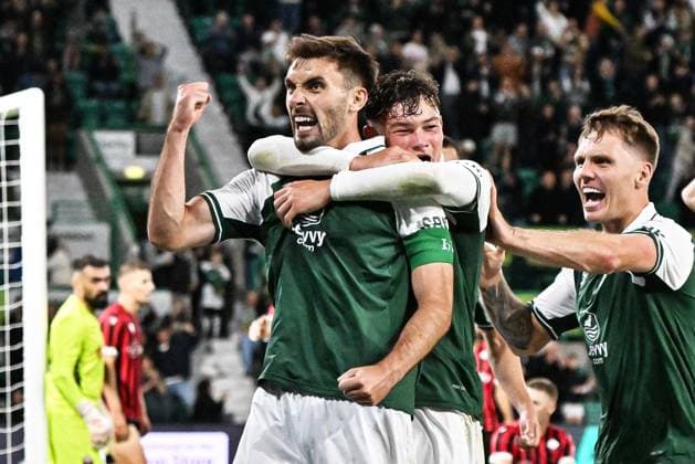 Hibernian v KF ShkÃ«ndija UEFA Europa Conference League Warren O Hora of Hibernian scores his sides second goal of the match and celebrates his goal with Owen Elding and teammates during the UEFA Europa Conference League Third Qualifying Round First Leg match at Easter Road, Edinburgh 06 08 2026 UK Newspapers OUT Copyright: xJamiexJohnstonx FIL-23733-0172