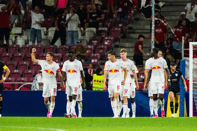 SOCCER - UEFA EL, RBS vs Pafos SALZBURG,AUSTRIA,06.AUG.26 - SOCCER - UEFA Europa League, qualification, Red Bull Salzburg vs Pafos FC. Image shows the rejoicing of Salzburg.  GEPAxpictures xJulioxArellano
