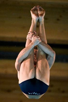 Simone Conte of Italy competes in the diving 10m Platform Men Preliminary during the European Aquatics Championships at the Olympic Aquatic Center in Paris (France), August 6, 2026. Giorgio Scala DBM - Deepbluemedia Insidefoto
