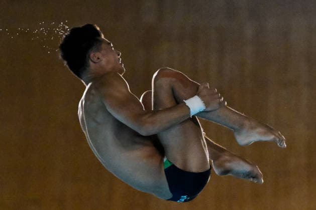 Romano Hao Jun Wang of Italy competes in the diving 10m Platform Men Preliminary during the European Aquatics Championships at the Olympic Aquatic Center in Paris (France), August 6, 2026. Giorgio Scala DBM - Deepbluemedia Insidefoto