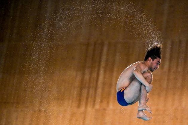 Jorge Rodriguez Ledesma of Spain competes in the diving 10m Platform Men Preliminary during the European Aquatics Championships at the Olympic Aquatic Center in Paris (France), August 6, 2026. Giorgio Scala DBM - Deepbluemedia Insidefoto