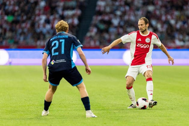 AFC Ajax v Shelbourne FC - UEFA Conference League AMSTERDAM, NETHERLANDS - AUGUST 6: Daley Blind of AFC Ajax and Jack Henry Francis of Shelbourne FC during the UEFA Conference League match between AFC Ajax and Shelbourne FC at Johan Cruijff Arena on August 6, 2026 in Amsterdam, Netherlands. Amsterdam Johan Cruijff Arena Netherlands Content not available for redistribution in The Netherlands directly or indirectly through any third parties. Copyright: xMarcelxvanxPlateringenx