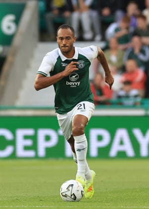 Hibernian v KF Shk‘ndija UEFA Europa Conference League Jordan Obita of Hibernian on the ball during the UEFA Europa Conference League Third Qualifying Round First Leg match at Easter Road, Edinburgh 06 08 2026 UK Newspapers OUT Copyright: xFredxPalmerx FIL-23732-0131