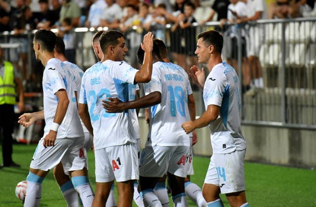 Rijeka, 060826. Rujevica Stadium. Football match of the 3rd qualifying round of the Conference League, Rijeka - Ilves. In the photo: Rijeka celebration. Photo: Damir Skomrlj CROPIX Copyright: xxDamirxSkomrljx rijeka_ilves15-060826