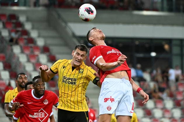 MISZKOLC 06.08.2026 PIERWSZY MECZ III RUNDA ELIMINACJYJNA LIGA KONFERENCJI SEZON 2026 27: HAPOEL TEL AVIV - GKS KATOWICE --- UEFA CONFERENCE LEAGUE THIRD QUALIFYING ROUND FIRST MATCH: HAPOEL TEL AVIV - GKS KATOWICE ARKADIUSZ JEDRYCH ANDRIAN KRAEV FOT. KRZYSZTOF HELIOS 400MM NEWSPIX.PL --- newspix.pl 