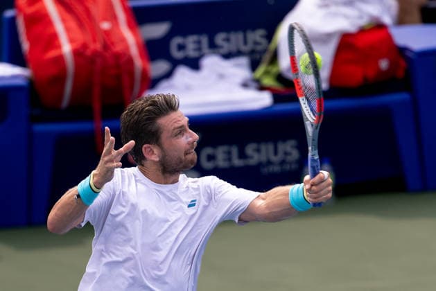 August 6, 2026, Montreal, Quebec, Canada: CAMERON NORRIE from Great Britain backhand in match against Alex de Minaur (3) from Australia in third round at Canadian Open at IGA stadium in Montreal, Quebec, Canada on 2026-08-06 Montreal Canada - ZUMAl189 20260806_zsp_l189_042 Copyright: xYannickxLegarex