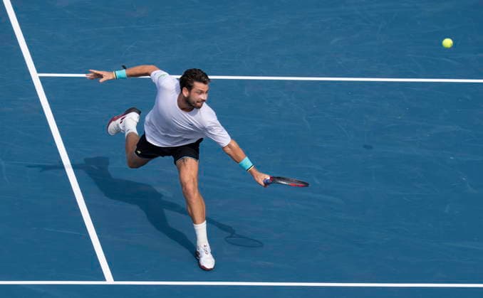 August 6, 2026, Montreal, Pq, Canada: Cameron Norrie of Great Britain hits a return to Alex De Minaur of Australia during third round tennis action at the National Bank Open in Montreal on Thursday, Aug. 6, 2026. Canada News - August 6, 2026  - ZUMAc35_ 20260806_zaf_c35_046 Copyright: xChristinnexMuschix