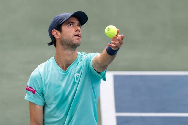 August 6, 2026, Montreal, Quebec, Canada: NUNO BORGES from Portugal serving in match against Yannick Hanfmann from Germany in third round at Canadian Open at IGA stadium in Montreal, Quebec, Canada on 2026-08-06 Montreal Canada - ZUMAl189 20260806_zsp_l189_076 Copyright: xYannickxLegarex